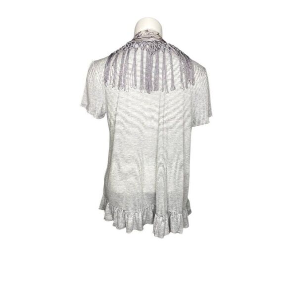 Style‎ & Co Blouse Top Large Grey White Scarf-Neck - Picture 2 of 10